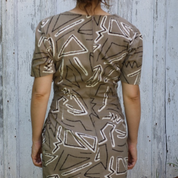 80's Square Neck Short Sleeve Geometric Print - Picture 2 of 6
